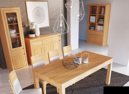 Wohnzimmer Garnitur Gruppe 8tlg. Set Kommode 4 Lehnstühle Vitrine Sideboard Neu